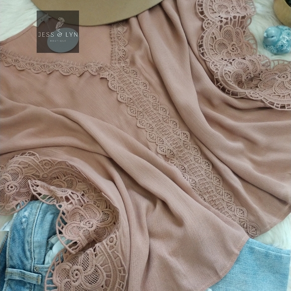 🆕FREYA- Blush Pink Boho Flowy Oversized Blouse w/Lace Detail - Picture 16 of 16